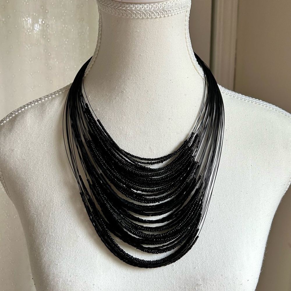 Chic Black Multi-Strand Beaded Necklace